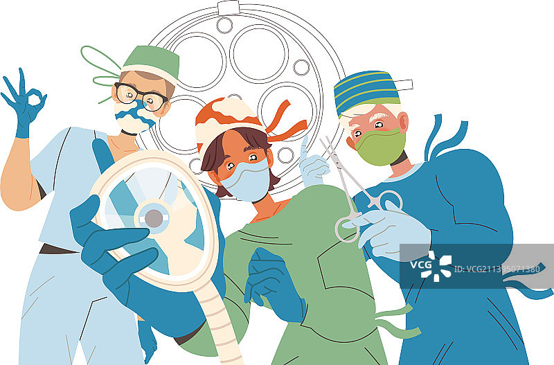 戴口罩的医生站在手术台上方的病人上方图片素材