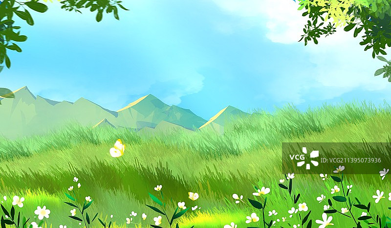 夏天旅游目的地自然风光户外公园露营设计背景插画图片素材