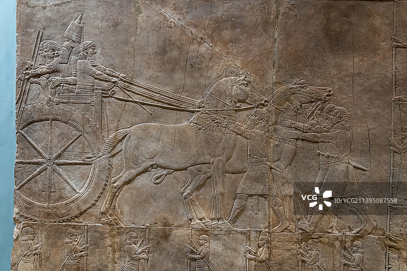 大英博物馆亚述王国尼尼微亚述巴尼拔王宫猎狮浮雕图片素材