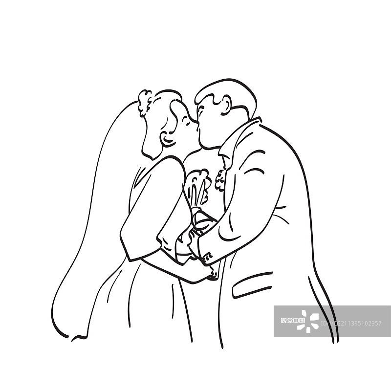 线稿新郎新娘手部亲吻图片素材
