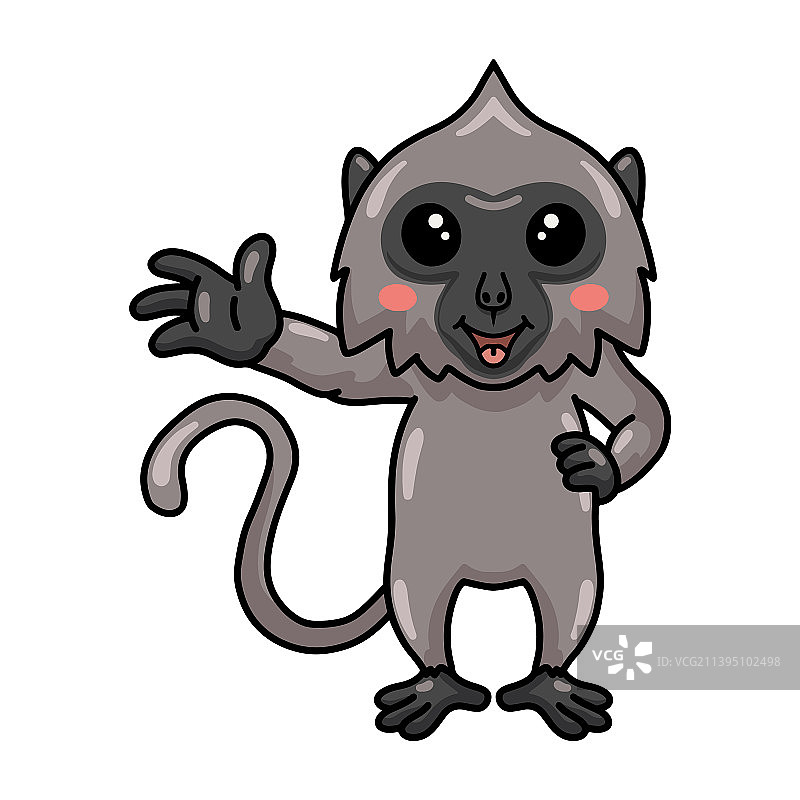 挥手的卡通灰叶猴图片素材