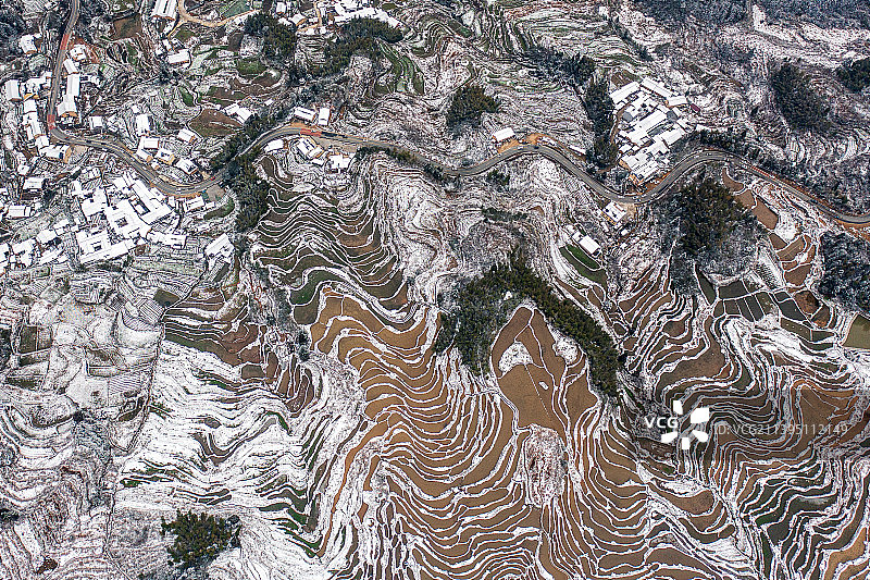 航拍浙江省丽水市云和梅源梯田雪景图片素材