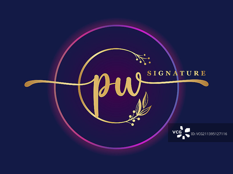 奢华金色签名首字母PW标志设计图片素材