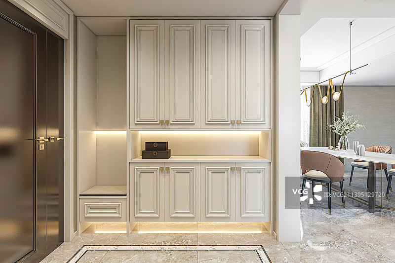 高端住宅现代简欧风格 室内入户门玄关门厅通顶鞋柜图片素材