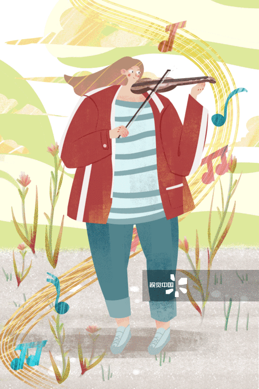 女性拉小提琴插画-GIF动图图片素材