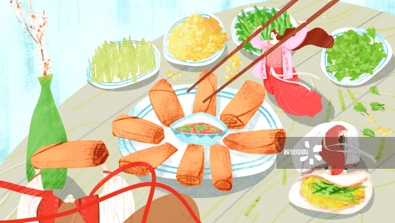 二十四节气立春美食“炸春卷“-GIF动图图片素材
