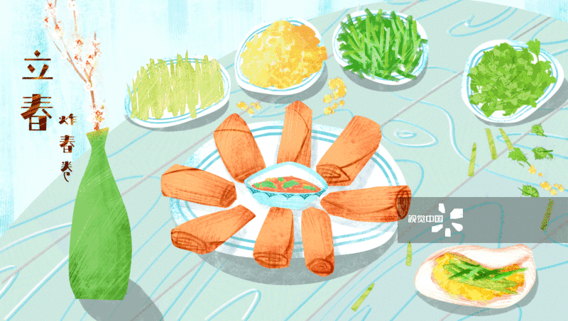 二十四节气立春美食“炸春卷”-GIF动图图片素材
