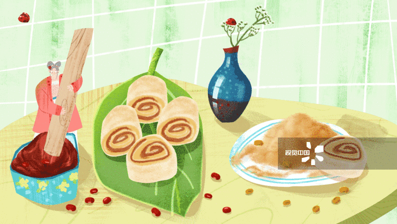 二十四节气惊蛰美食”驴打滚“-GIF动图图片素材