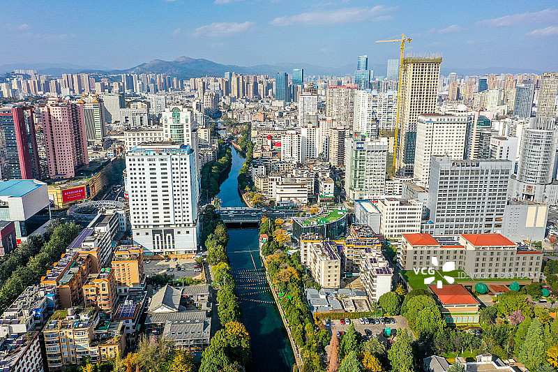 航拍云南昆明盘龙江 昆明金牛公园图片素材