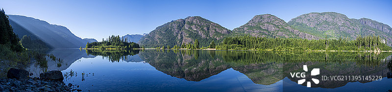 加拿大大不列颠哥伦比亚省温哥华岛湖光山色全景图片素材