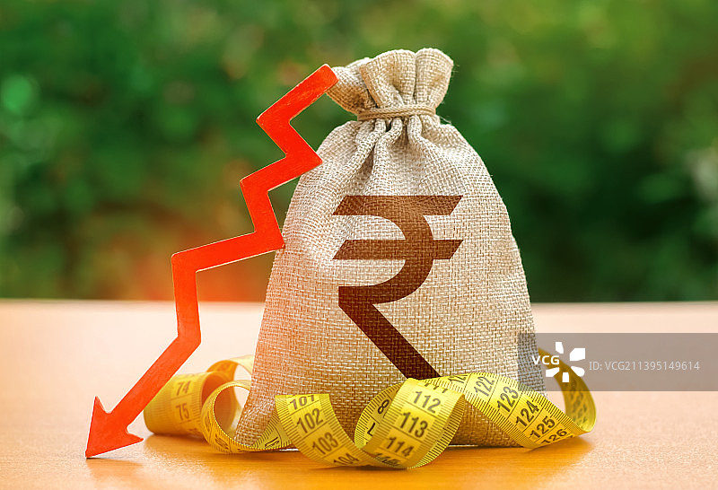 印度卢比钱袋下跌趋势图图片素材