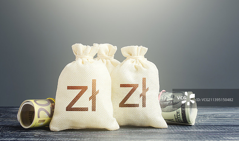 波兰兹罗提钱袋和现金图片素材