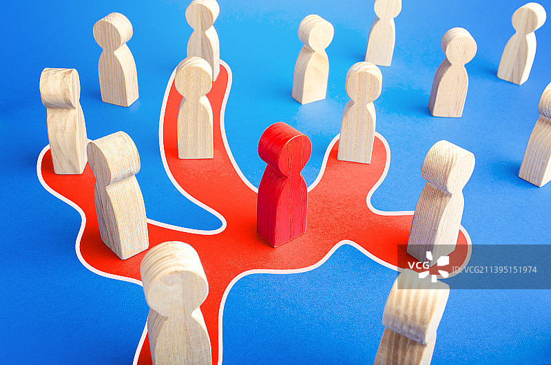 对周围的人施加影响力的红衣男人图片素材