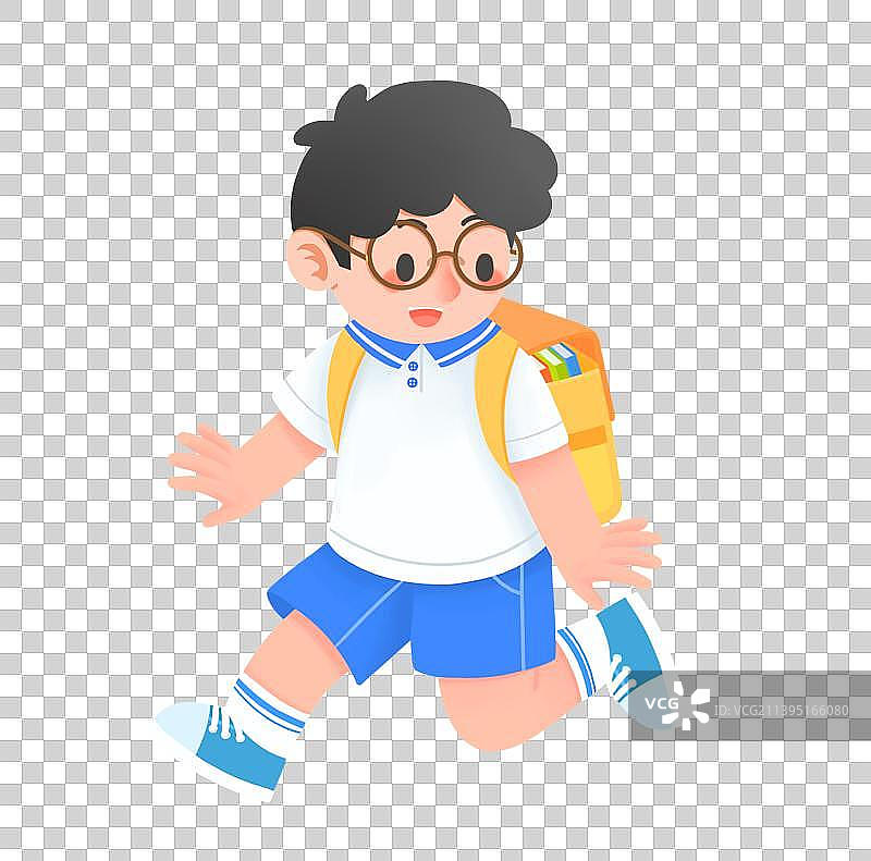 卡通背着书包的学生元素图片素材