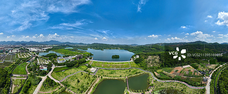 广东省东莞市清溪镇山水天地森林公园契爷石水库航拍图片素材