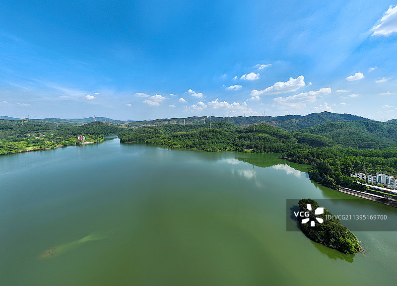 广东省东莞市清溪镇山水天地森林公园契爷石水库航拍图片素材
