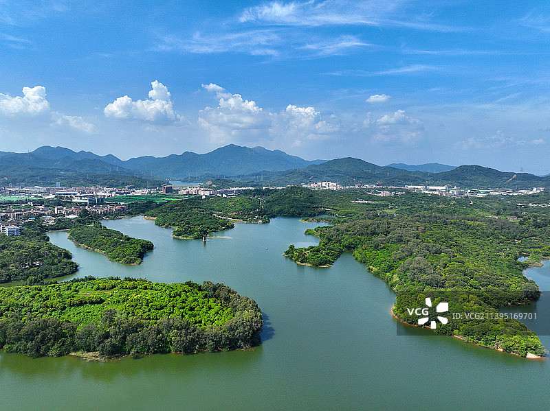广东省东莞市清溪镇山水天地森林公园契爷石水库航拍图片素材
