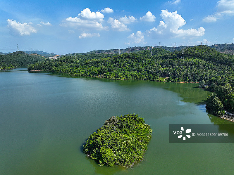 广东省东莞市清溪镇山水天地森林公园契爷石水库航拍图片素材