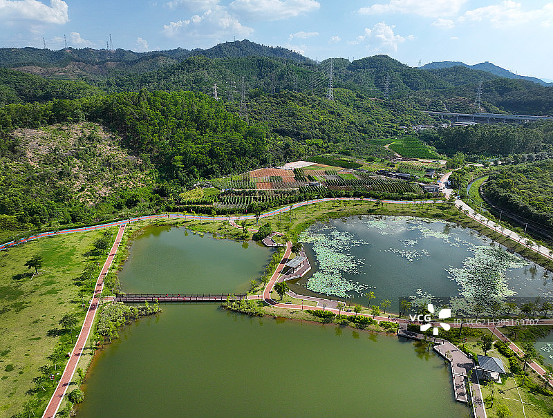 广东省东莞市清溪镇山水天地森林公园契爷石水库航拍图片素材