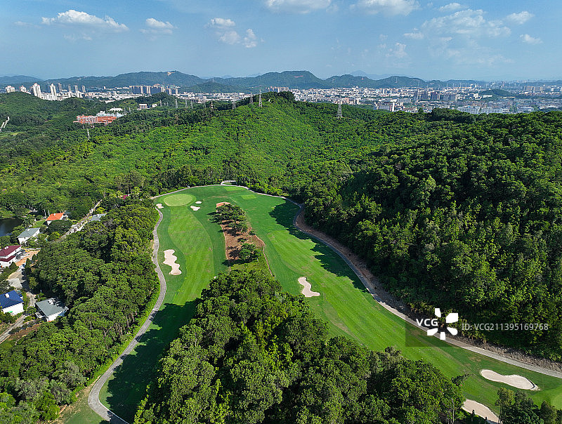 广东省东莞市清溪镇东莞银利外商高尔夫球俱乐部航拍图片素材