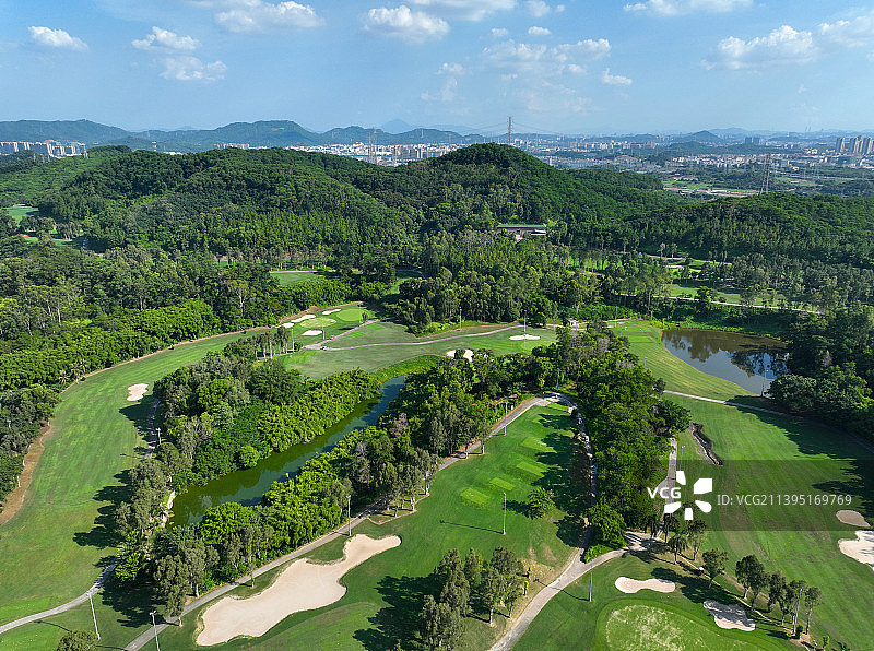 广东省东莞市清溪镇东莞银利外商高尔夫球俱乐部航拍图片素材