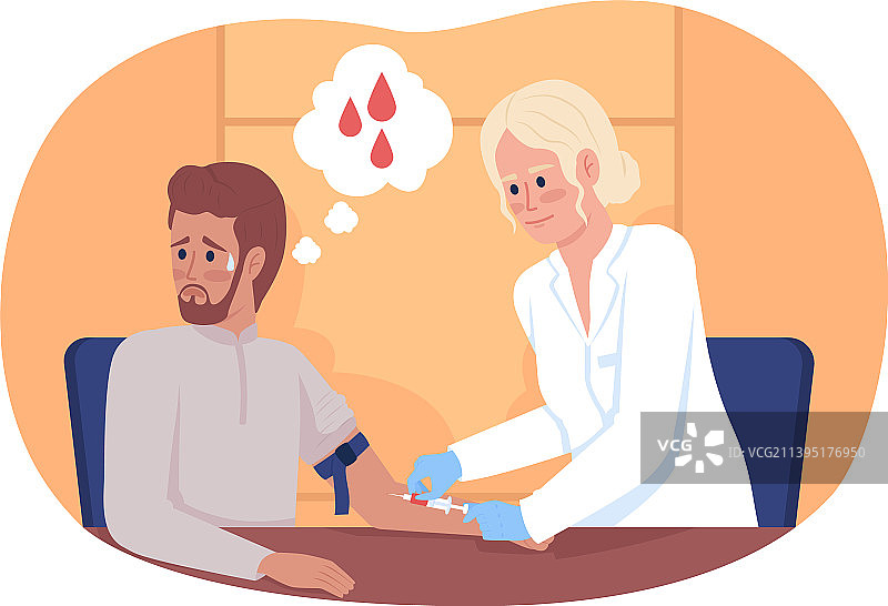 采血过程中害怕的病人2.5D插画图片素材