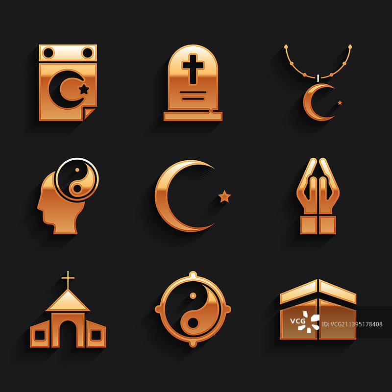 星星月亮图案、太极阴阳与麦加天房图片素材