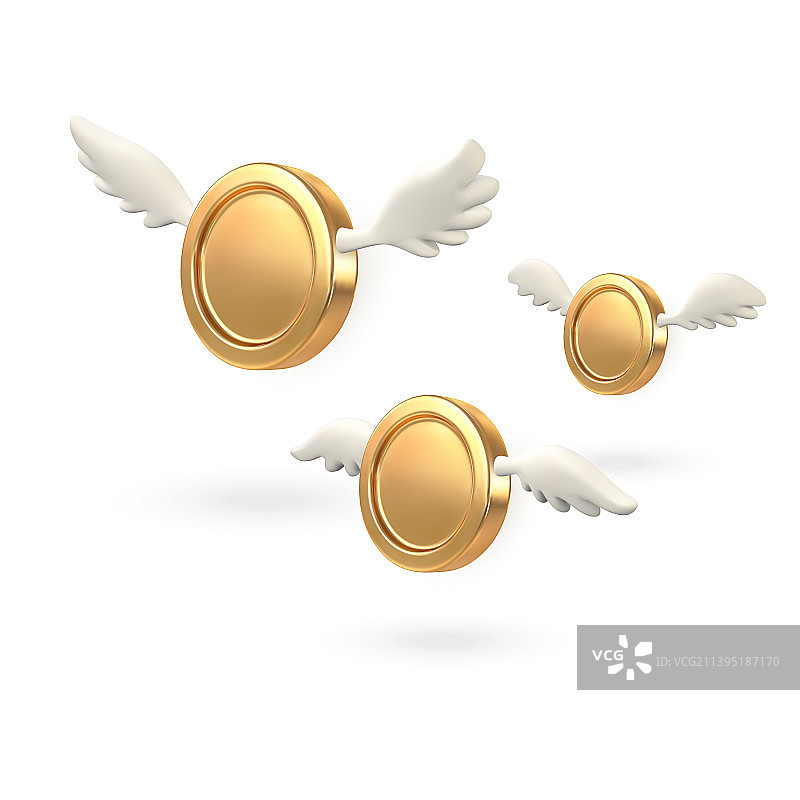 带翅膀的3D金色硬币图片素材