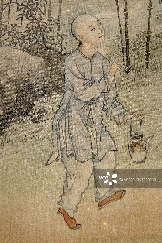 中国国家博物馆藏明清肖像画展：眠琴绿荫图（清，喻兰，纸本设色）图片素材