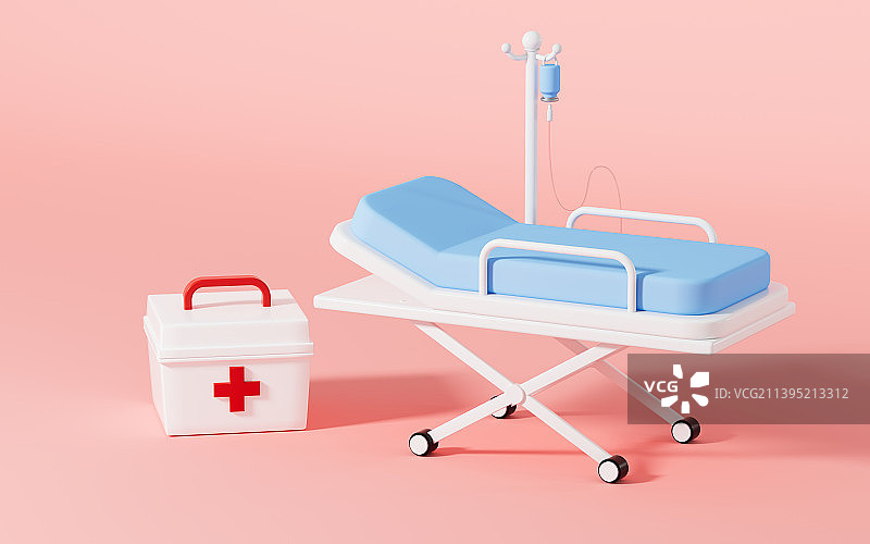 医用担架与急救箱3D渲染图片素材