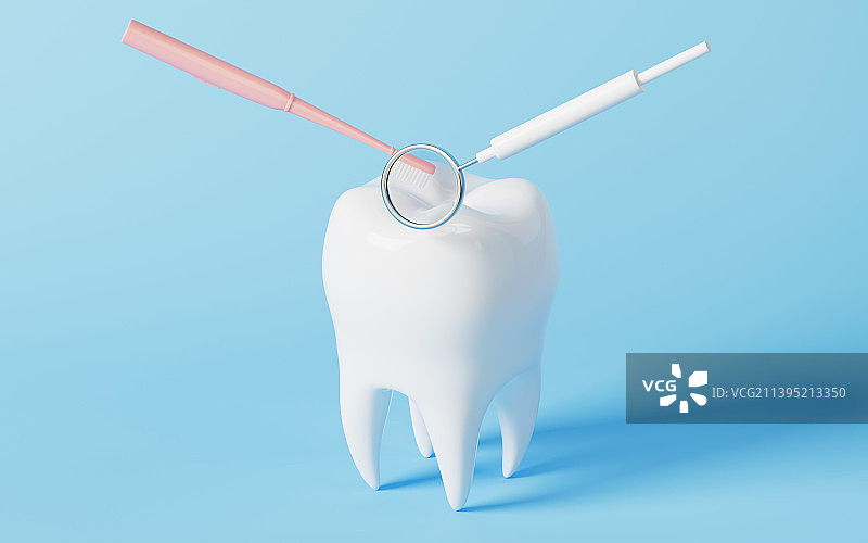牙刷与牙齿模型3D渲染图片素材