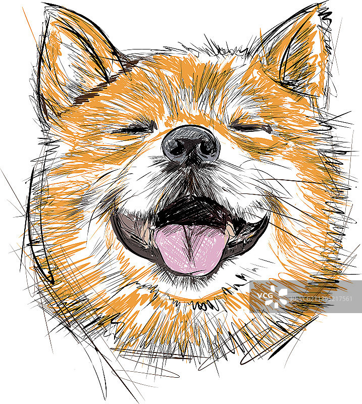 手绘素描柴犬马克笔图片素材