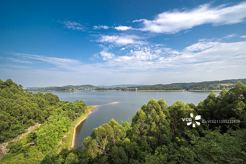 隆昌古宇湖风光和稻田，城市风光图片素材