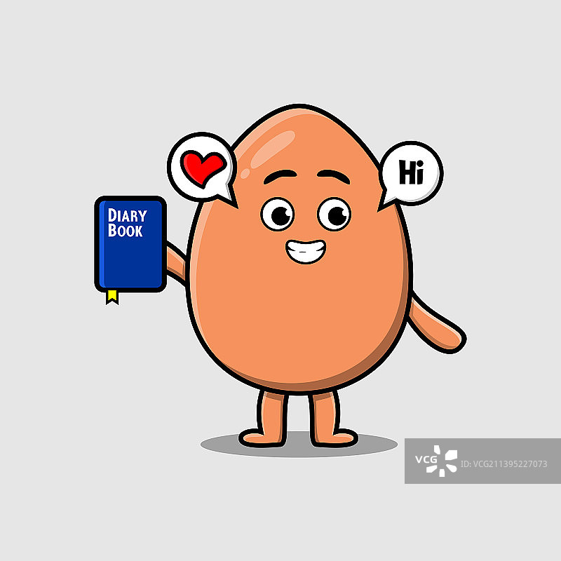 可爱的卡通棕色鸡蛋拿着日记本图片素材
