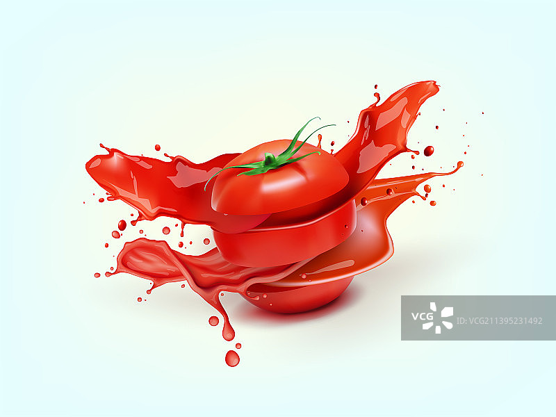溅出果汁的新鲜3D番茄图片素材