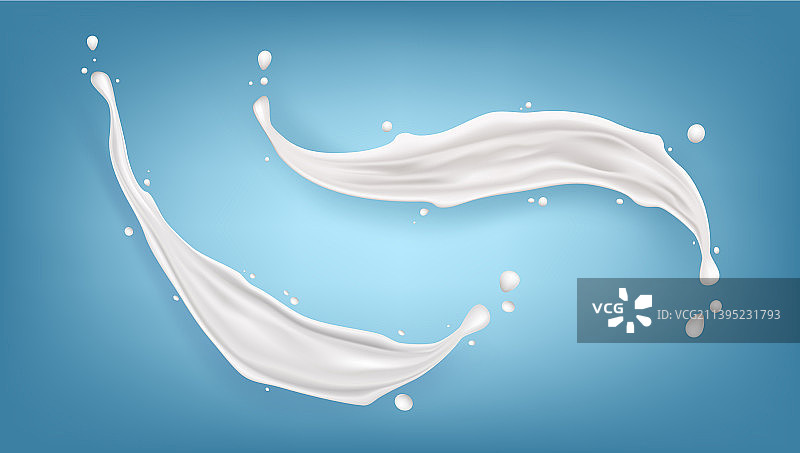 2.5D逼真蓝色背景牛奶飞溅图片素材