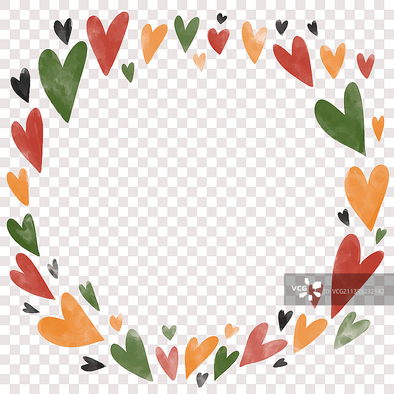 彩色手绘爱心圆形框架图片素材