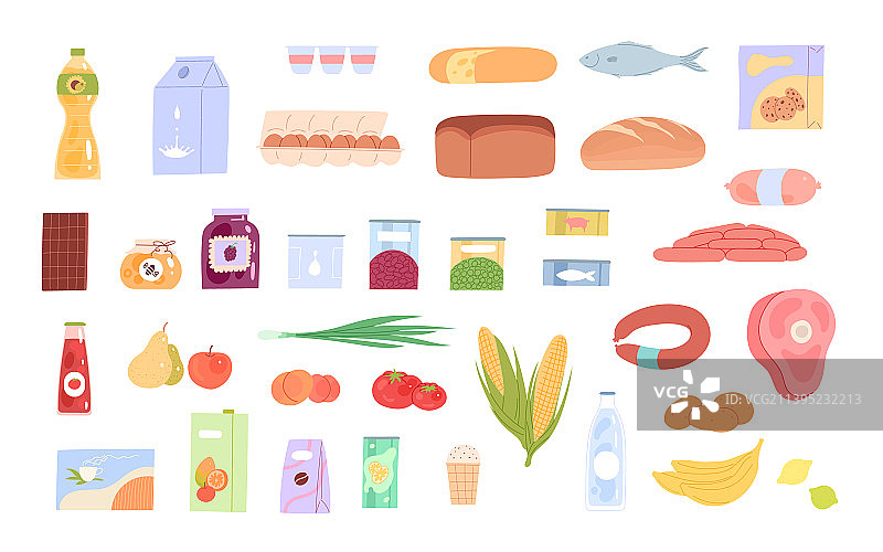 食品套餐：水果、蔬菜、肉类、烘焙食品图片素材
