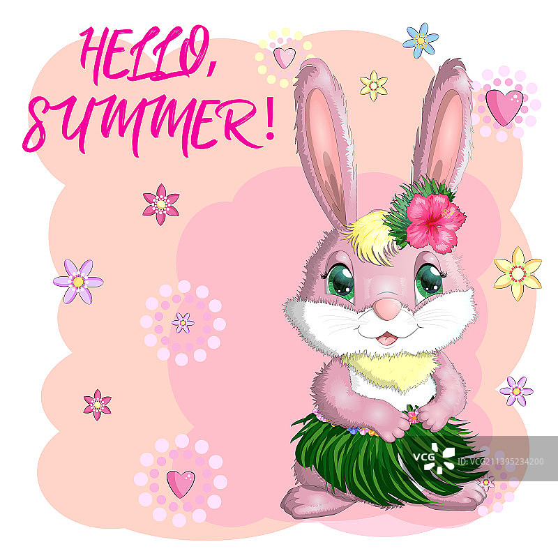 穿夏威夷服装跳草裙舞的可爱兔子图片素材