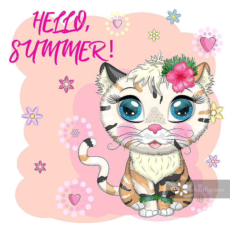 卡通猫穿着草裙舞服装图片素材