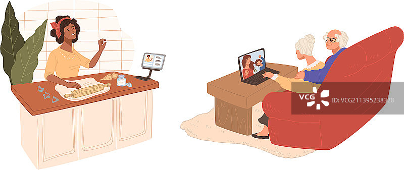 美食Vlog：老年人视频聊天图片素材