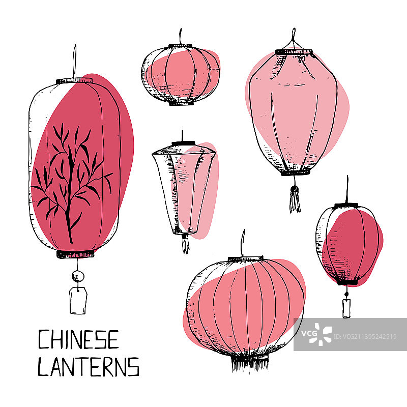 手绘中国风灯笼速写图片素材