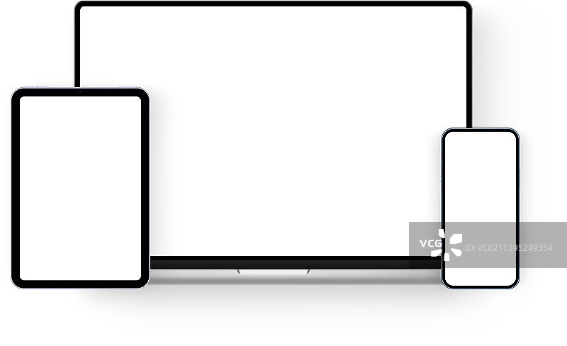 带空白屏幕的笔记本电脑、平板电脑和智能手机图片素材