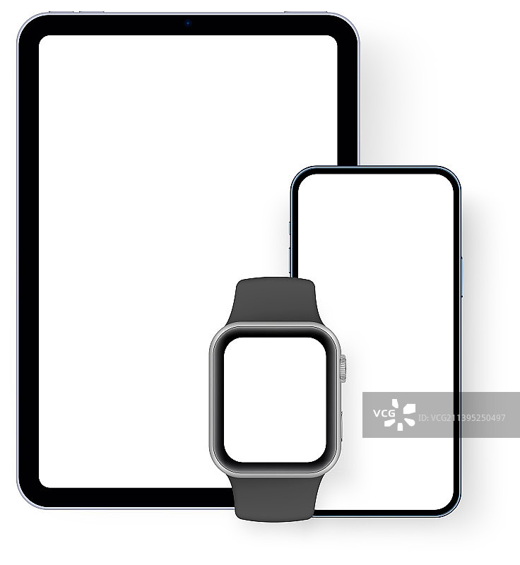 平板电脑、智能手表和手机模型图片素材