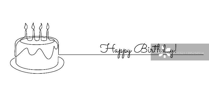 带生日蛋糕的连续单线画图片素材