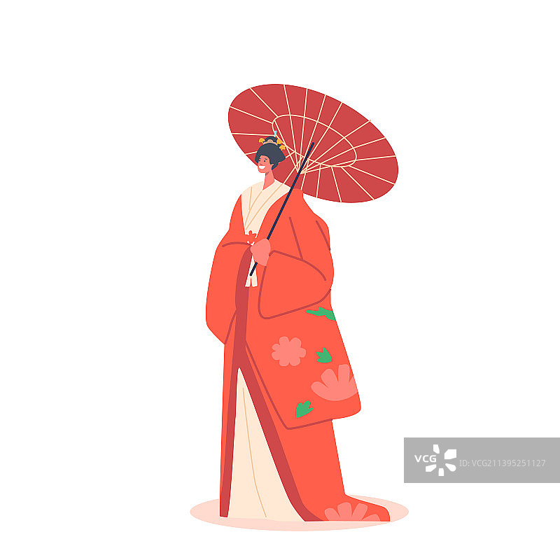 白色背景上的艺伎女人图片素材