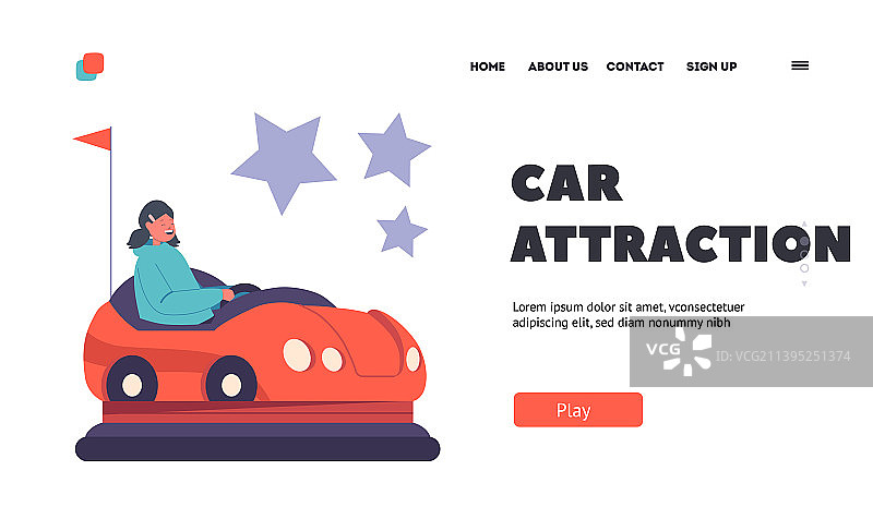 小女孩角色在碰碰车里玩耍图片素材