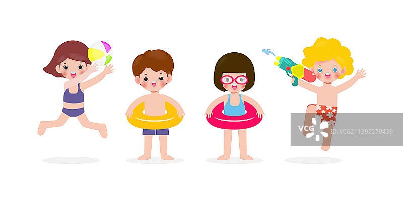 可爱儿童卡通泳池派对角色合集图片素材