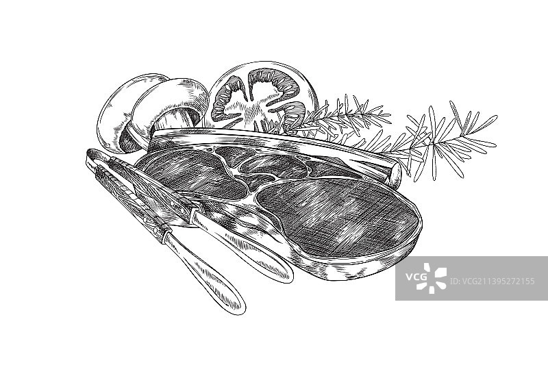 烤牛排蔬菜雕刻图片素材