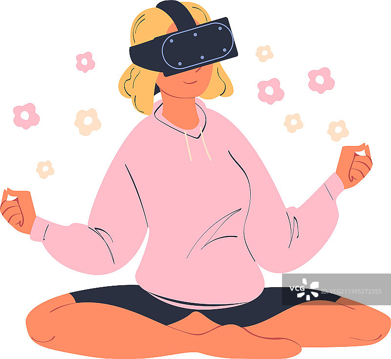 戴着VR头显坐着的女人图片素材